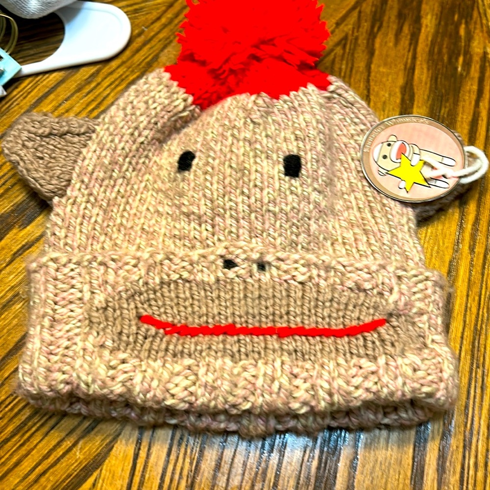 Sock Monkey Kids Winter Beanie Hat handmade
